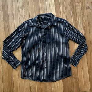 J. Ferrar Dark Brown/Green Abstract Striped Button-Down Shirt - Men's Large